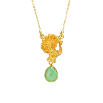 Kette aus Messing, vergoldet, aquafarbener Onyx