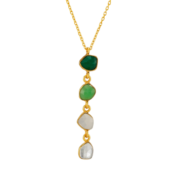 Kette aus Messing, vergoldet,  grün/weiß Onyx