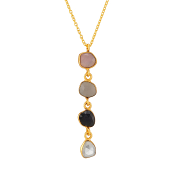 Necklace made from brass, goldplated, pink/gray/black/white onyx