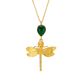 Kette aus Messing, vergoldet, grüner Onyx