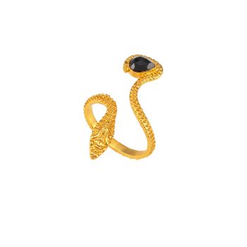 Ring made from brass, goldplated, black onyx