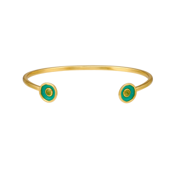 Armreif aus Messing, vergoldet, Emaille, grüner Quartz