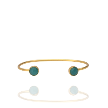 Bangle made from brass, goldplated, Blue Chalcedony