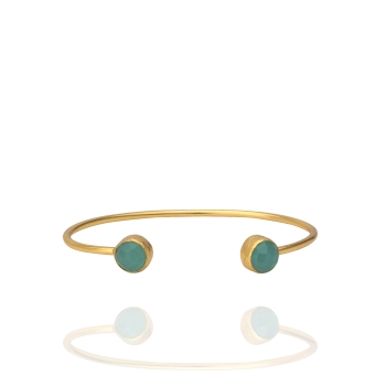 Bangle made from brass, goldplated, aqua Chalcedony
