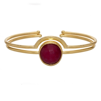 Set of 2 bracelets, brass goldplated, red Jade
