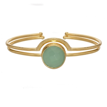 Set of 2 bracelets, brass goldplated, aqua Chalcedony