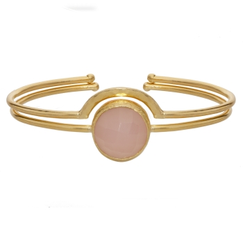 Set of 2 bracelets, brass goldplated, Rosequartz