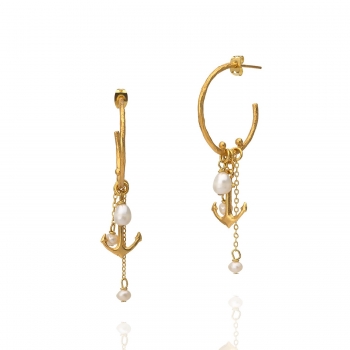 Earring made from brass, goldplated, pearl