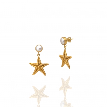 Earring made from brass, goldplated, pearl
