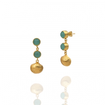Earring made from brass, goldplated, aqua Chalcedony