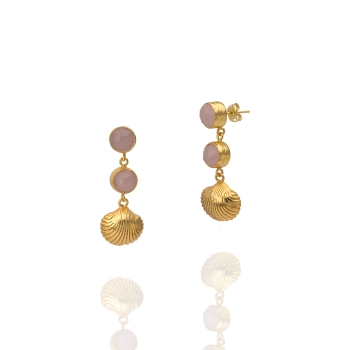 Earring made from brass, goldplated, Rosequartz