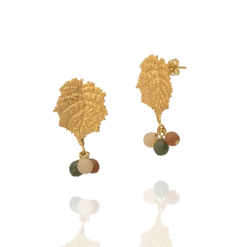 Earring made from brass, goldplated, 3 Chalcedony