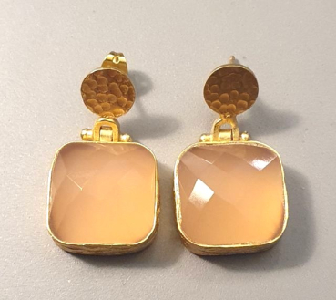 Ohrring aus Messing vergoldet, Rosenquarz