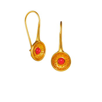 Earring made from brass, goldplated,  red pink quarz