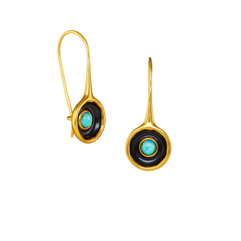 Earring made from brass, goldplated, enamel, turquoise