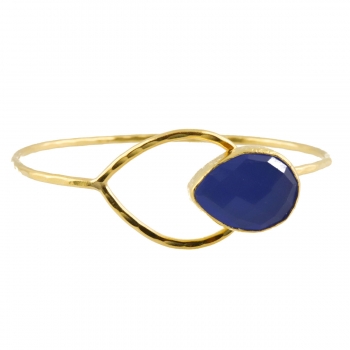 Bangle brass goldplated, blue chalcedony