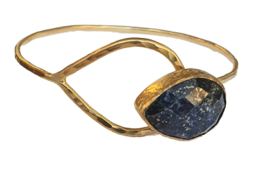 Bangle brass goldplated, lapislazuli