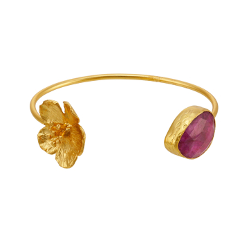 Bracelet made from brass, goldplated, Ruby