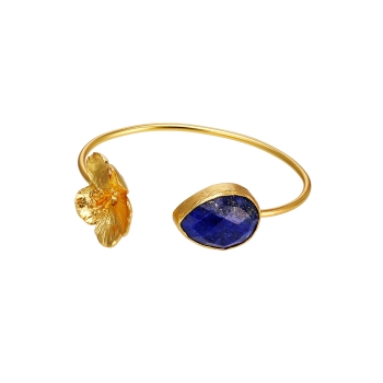 Bracelet made from brass, goldplated, Lapislazuli