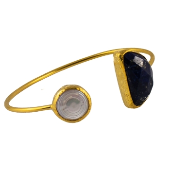 Bracelet made from brass, goldplated, baroque pearl and Lapislazuli