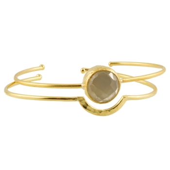 Set of 2 bracelets, brass goldplated, white Cateye