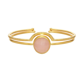 Set of 2 bracelets, brass goldplated, Rosequartz