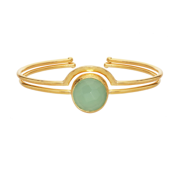 Set of 2 bracelets, brass goldplated, aqua Chalcedony