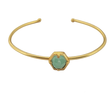 Bangle made from brass, goldplated, aqua Chalcedony
