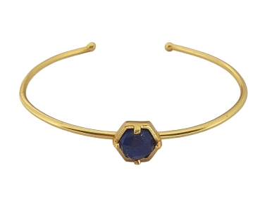 Bangle made from brass, goldplated, Lapislazuli