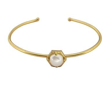 Bangle made from brass, goldplated, pearl