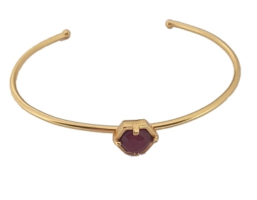 Bangle made from brass, goldplated, red Jade