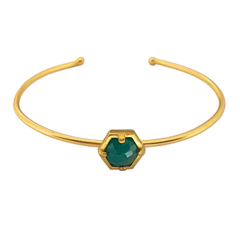 Bangle made from brass, goldplated, green Jade