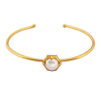 Bangle made from brass, goldplated, pearl