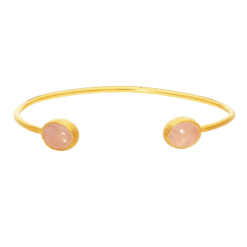 Armreif aus Messing vergoldet, Rosenquarz