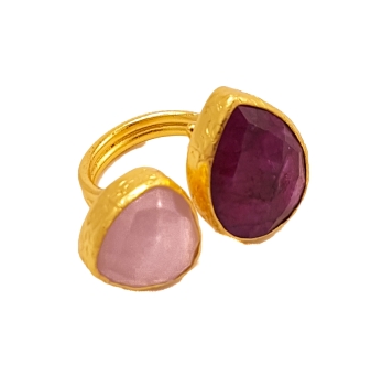 Ring made from brass, goldplated, Rosequartz/Ruby