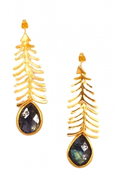 Earring made from brass, goldplated, Labradorite