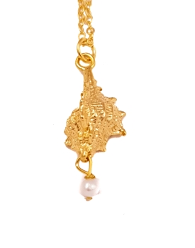 Kette aus Messing, vergoldet, Perle