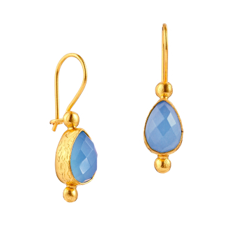 Ohrring aus Messing vergoldet, blauer Chalcedon