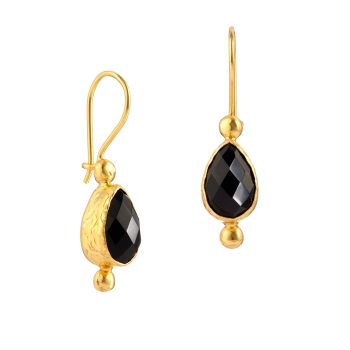 Earring made from brass, goldplated, Onyx