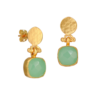 Earring made from brass, goldplated, aqua Chalcedon