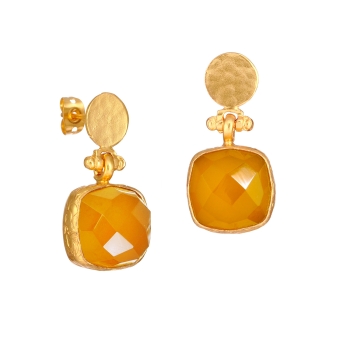 Earring made from brass, goldplated, honey Agate