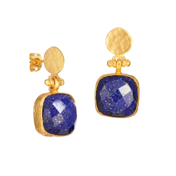 Earring made from brass, goldplated, Lapislazuli