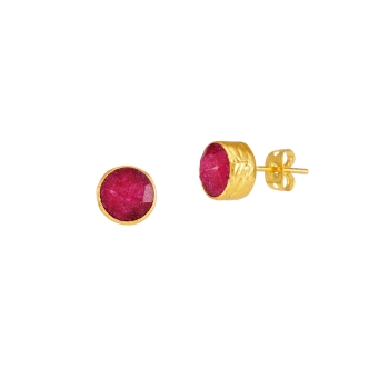 Earring made from brass, goldplated, Ruby