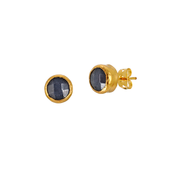 Ohrring aus Messing, vergoldet, graublauer Chalcedon
