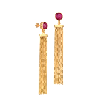 Earring made from brass, goldplated, Ruby