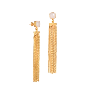 Earring made from brass, goldplated, Chalcedony