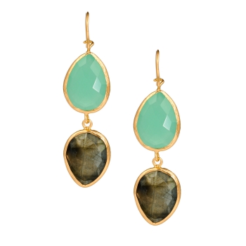 Earring made from brass, goldplated, Labradorite, aqua Chalcedony