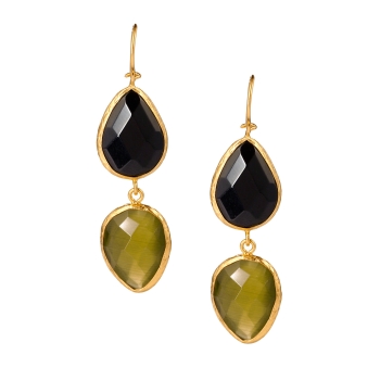 Earring made from brass, goldplated, Onyx, honey Agate