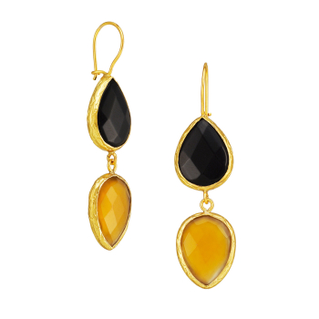 Preview: Earring made from brass, goldplated, Onyx, honey Agate