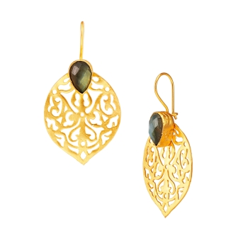 Earring made from brass, goldplated, Labradorite